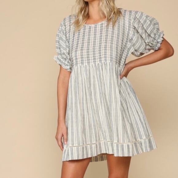 Women's Summer Dress Small Smocked Gingham Babydoll Puff Sleeves By Together - Picture 3 of 13